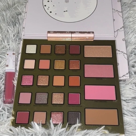 Too Faced Enchanted Eyeshadow Palette with Pink Lip Gloss and travel Mascara